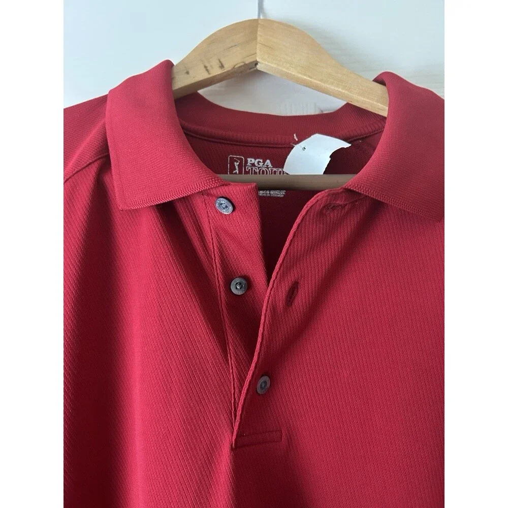 PGA Tour Pro Series Mens Red Polo Golf Shirt Black Accents Size Large - Picture 3 of 7